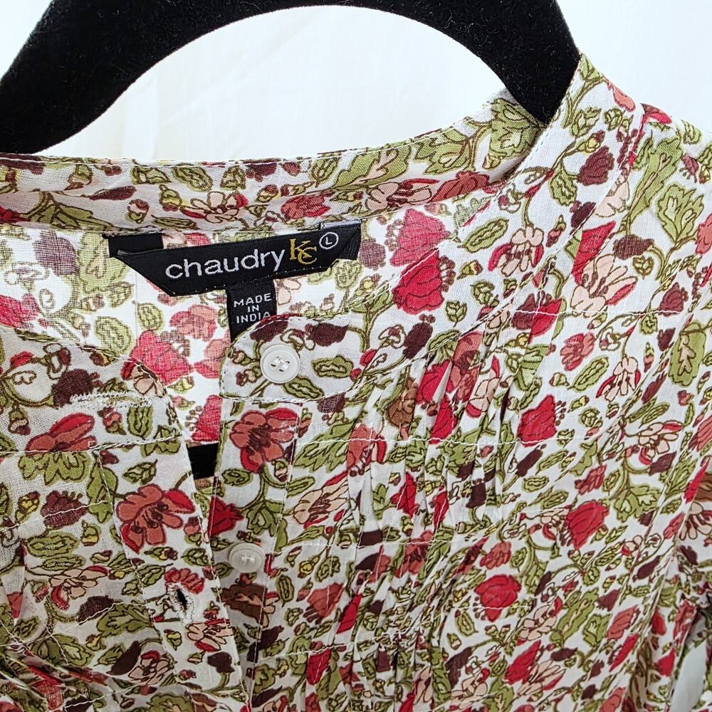 Chaudry button down shirt blouse Size L Floral print New Cotton Lightweight - Picture 4 of 7